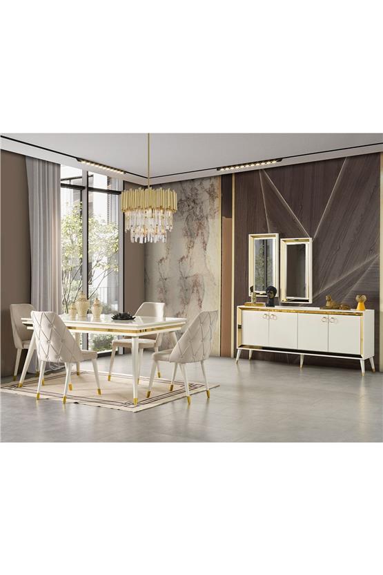 Eymense Lotus Yemek Odası Takımı Gold Beyaz Gold