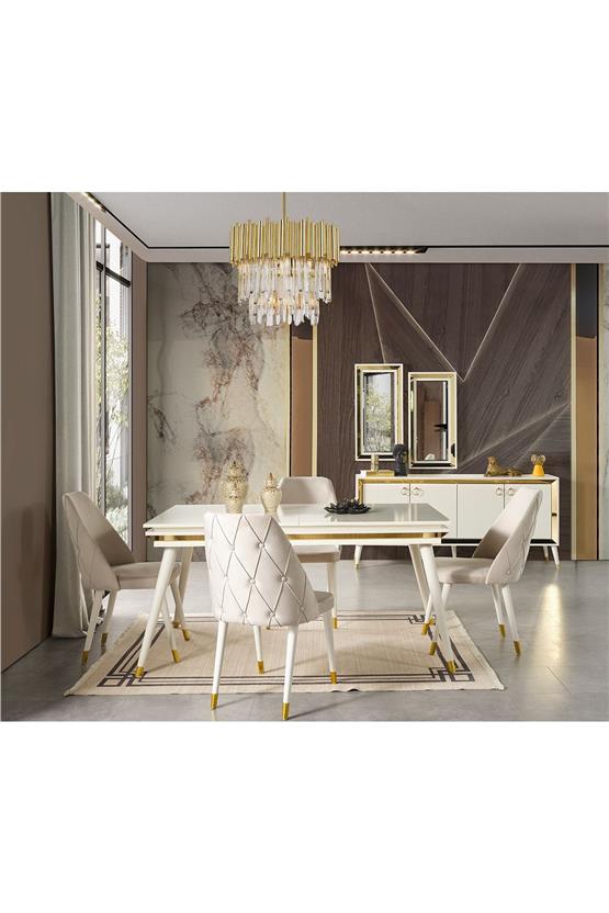 Eymense Lotus Yemek Odası Takımı Gold Beyaz Gold