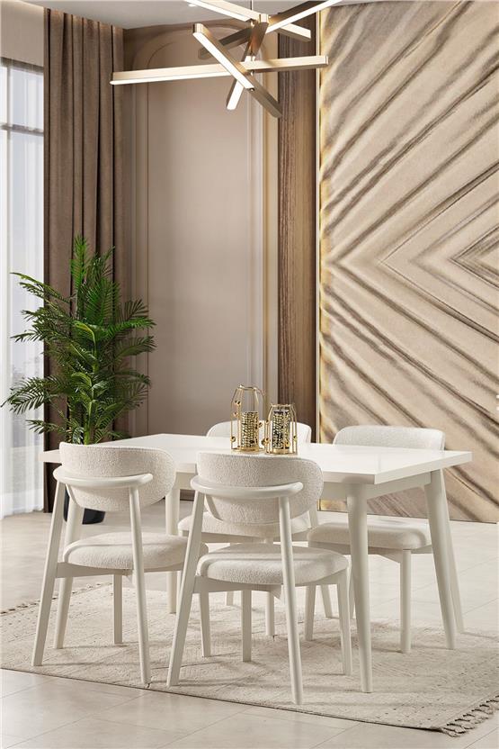 Eymense Masal Modern 4 Sandalyeli Açılır Masalı Yemek Odası Takımı Krem