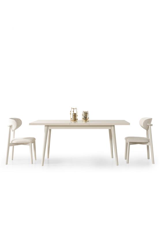 Eymense Masal Modern 4 Sandalyeli Açılır Masalı Yemek Masası Takımı Krem