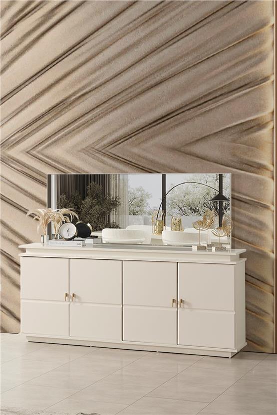 Eymense Masal Modern 4 Sandalyeli Açılır Masalı Yemek Odası Takımı Krem