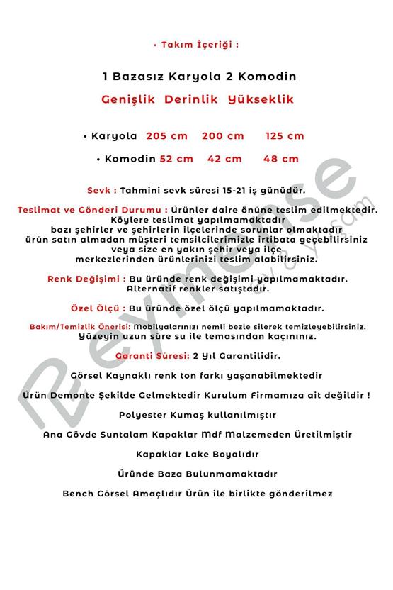 Eymense Masal Modern Panolu Komodinli Bazasız Karyola Krem