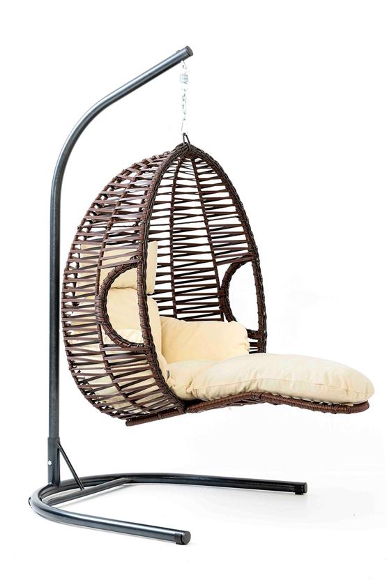 Eymense Max Demonte Ayak Uzatmalı Rattan Salıncak Kahve Krem Oturum Krem