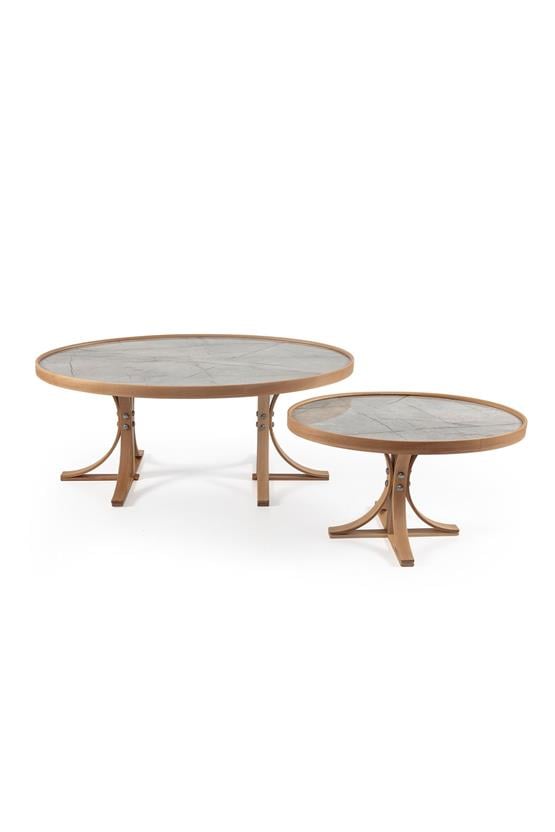 Eymense Mazzo Gri Mermerli Meşe Yan Sehpalı İkili Orta Sehpa Gri