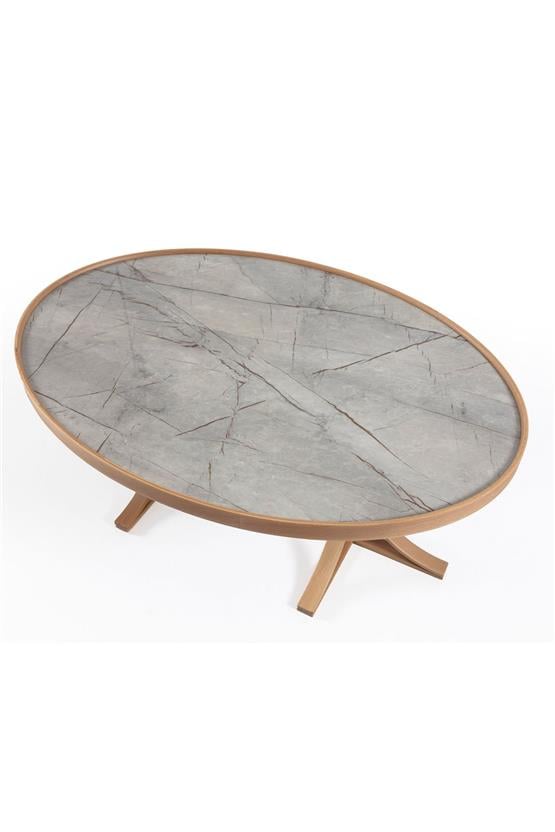 Eymense Mazzo Gri Mermerli Meşe Yan Sehpalı İkili Orta Sehpa Gri