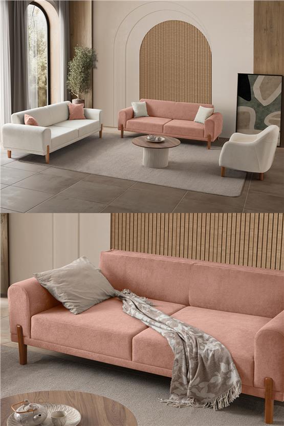 Eymense Mocha Plus Sırt Mekanizmalı Koltuk Takımı 3+3+1 Pembe