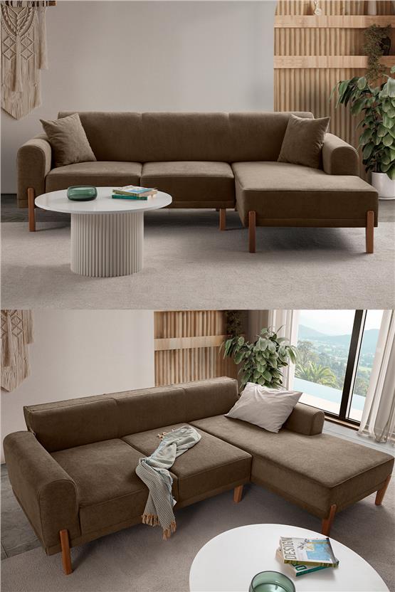 Eymense Mocha Plus Sırt Mekanizmalı Köşe Koltuk Kahverengi Sağ Köşe