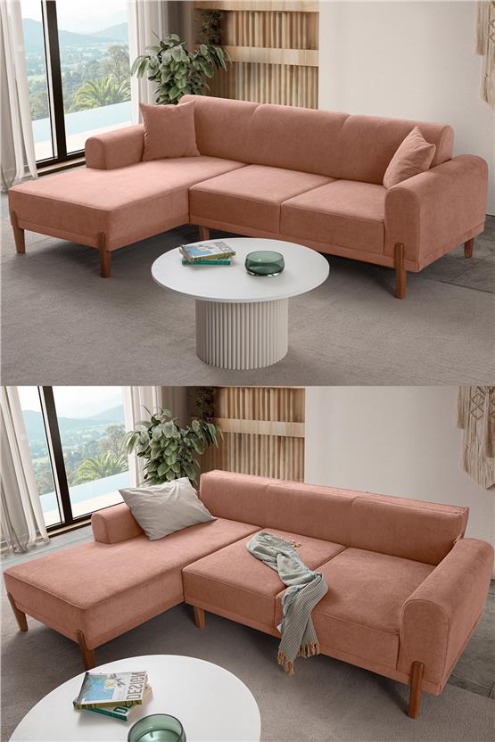 Eymense Mocha Plus Sırt Mekanizmalı Köşe Koltuk Pembe Sol Köşe