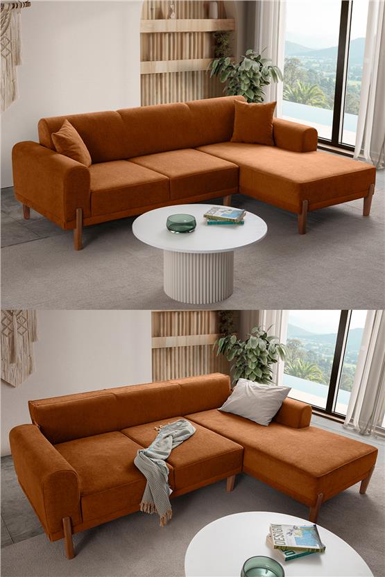 Eymense Mocha Plus Sırt Mekanizmalı Köşe Koltuk Turuncu Sağ Köşe