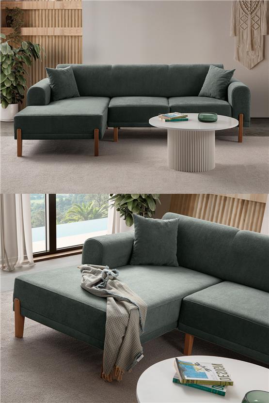 Eymense Mocha Plus Sırt Mekanizmalı Köşe Koltuk Yeşil Sol Köşe