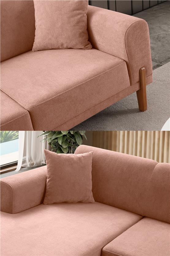 Eymense Mocha Plus Sırt Mekanizmalı Köşe Koltuk Pembe Sol Köşe