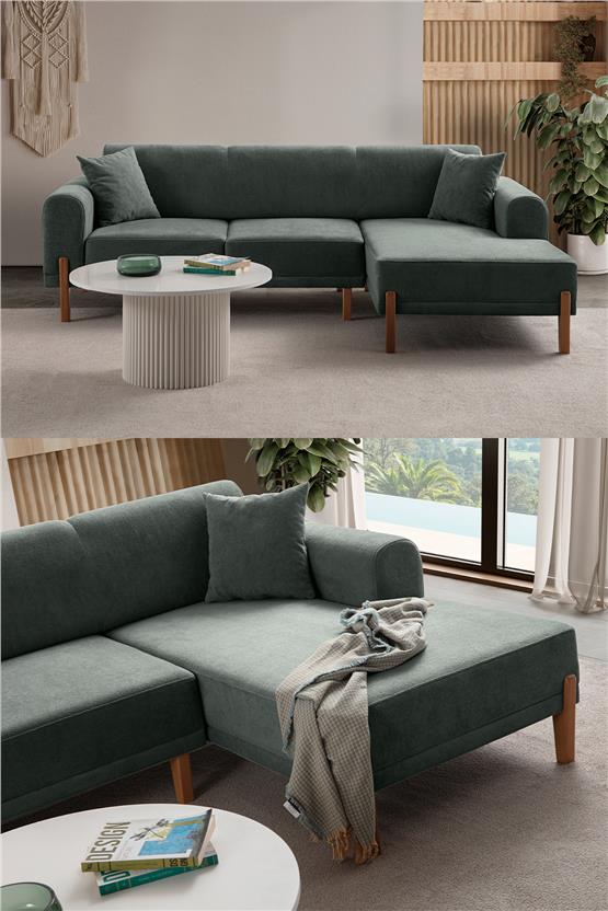 Eymense Mocha Plus Sırt Mekanizmalı Köşe Koltuk Yeşil Sağ Köşe