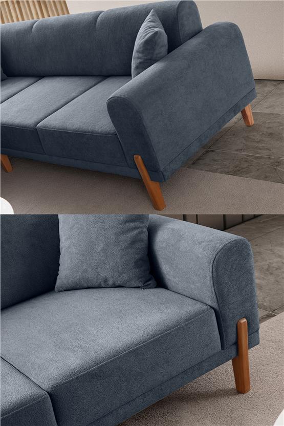 Eymense Mocha Plus Sırt Mekanizmalı Köşe Koltuk Mavi Sol Köşe