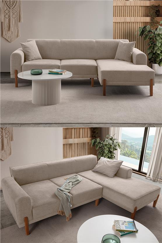 Eymense Mocha Plus Sırt Mekanizmalı Köşe Koltuk Sütlü Kahve Sağ Köşe