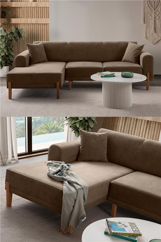 Eymense Mocha Plus Sırt Mekanizmalı Köşe Koltuk Kahverengi Sol Köşe