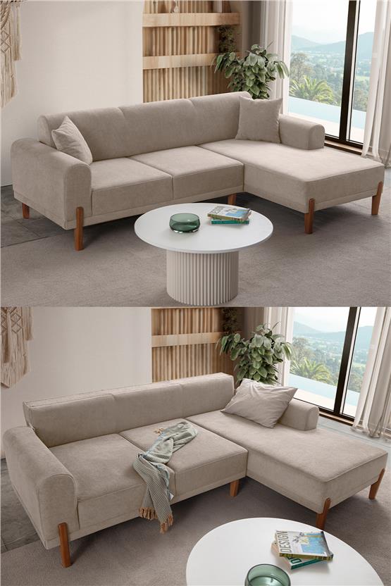 Eymense Mocha Plus Sırt Mekanizmalı Köşe Koltuk Sütlü Kahve Sağ Köşe