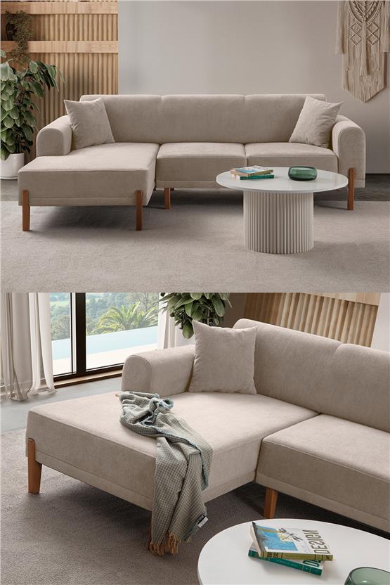 Eymense Mocha Plus Sırt Mekanizmalı Köşe Koltuk Sütlü Kahve Sol Köşe