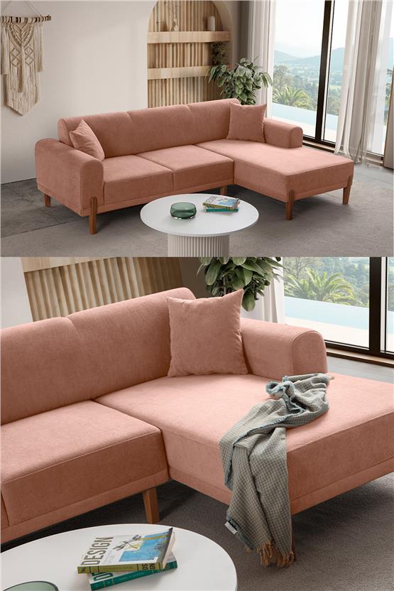 Eymense Mocha Plus Sırt Mekanizmalı Köşe Koltuk Pembe Sağ Köşe