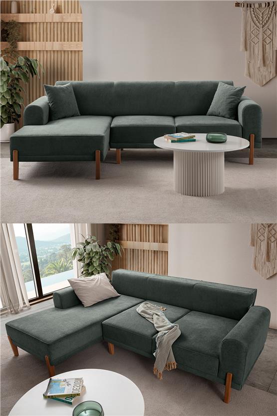 Eymense Mocha Plus Sırt Mekanizmalı Köşe Koltuk Yeşil Sol Köşe