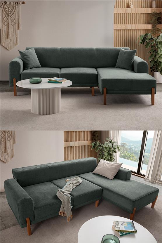 Eymense Mocha Plus Sırt Mekanizmalı Köşe Koltuk Yeşil Sağ Köşe