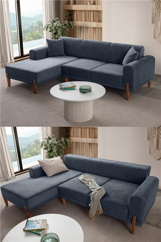 Eymense Mocha Plus Sırt Mekanizmalı Köşe Koltuk Mavi Sol Köşe