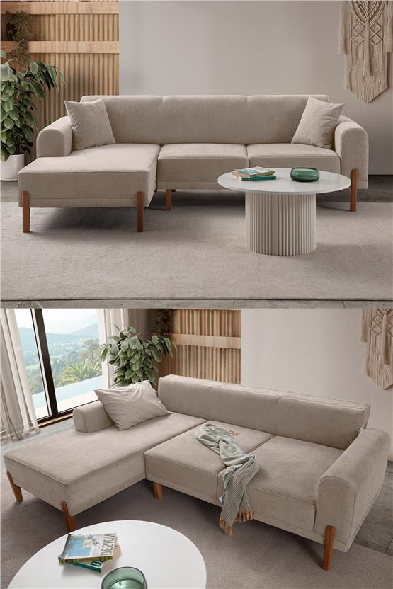 Eymense Mocha Plus Sırt Mekanizmalı Köşe Koltuk Sütlü Kahve Sol Köşe