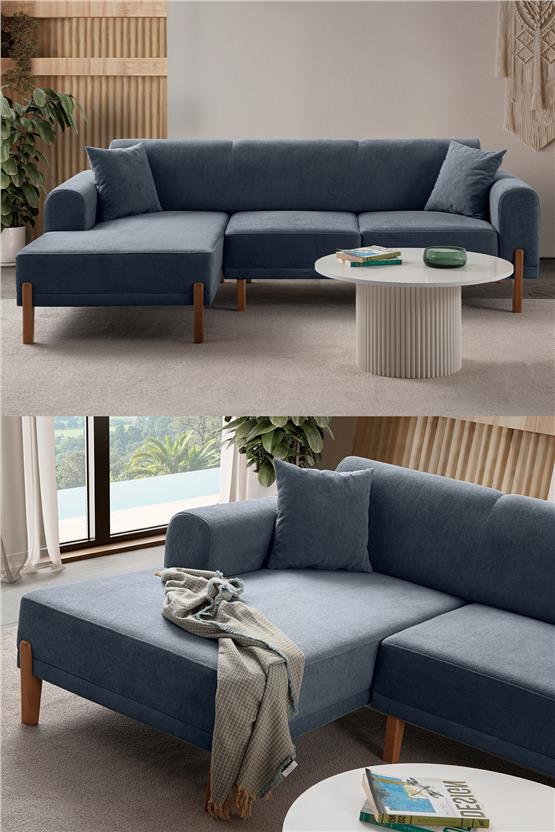 Eymense Mocha Plus Sırt Mekanizmalı Köşe Koltuk Mavi Sol Köşe