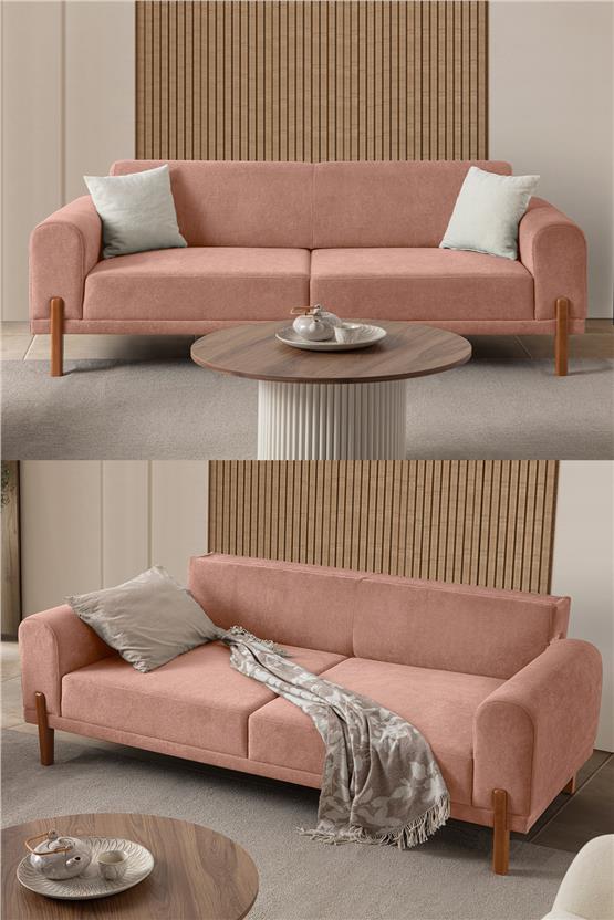 Eymense Mocha Plus Sırt Mekanizmalı Koltuk Takımı 3+1 Pembe
