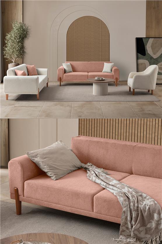 Eymense Mocha Plus Sırt Mekanizmalı Koltuk Takımı 3+3+1 Pembe