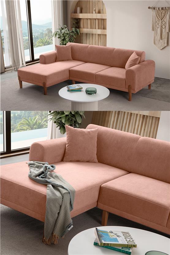 Eymense Mocha Plus Sırt Mekanizmalı Köşe Koltuk Pembe Sol Köşe