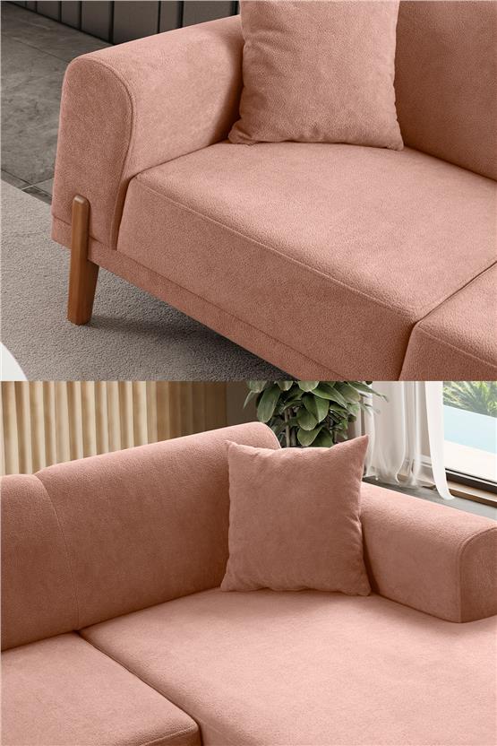 Eymense Mocha Plus Sırt Mekanizmalı Köşe Koltuk Pembe Sağ Köşe