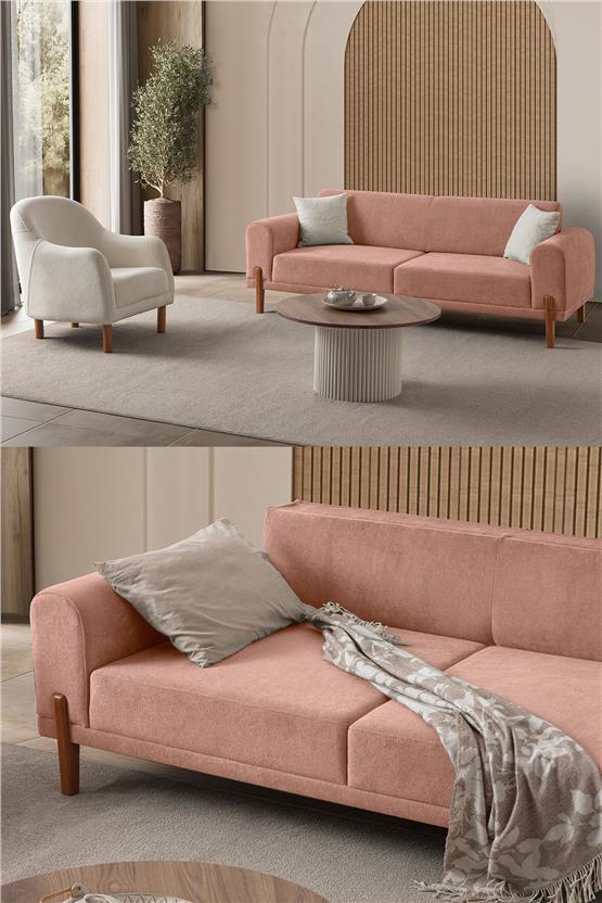 Eymense Mocha Plus Sırt Mekanizmalı Koltuk Takımı 3+3+1 Pembe
