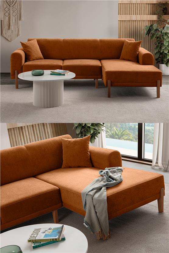 Eymense Mocha Plus Sırt Mekanizmalı Köşe Koltuk Turuncu Sağ Köşe