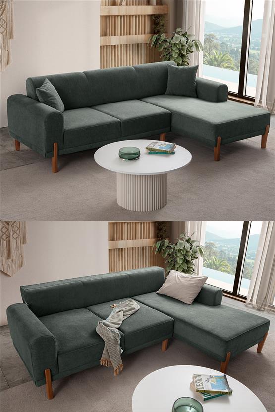 Eymense Mocha Plus Sırt Mekanizmalı Köşe Koltuk Yeşil Sağ Köşe