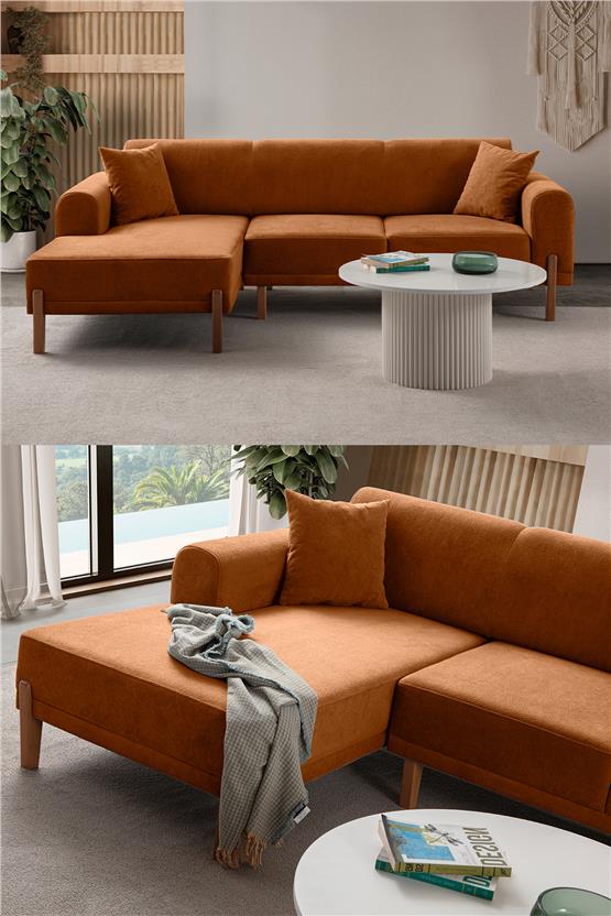 Eymense Mocha Plus Sırt Mekanizmalı Köşe Koltuk Turuncu Sol Köşe