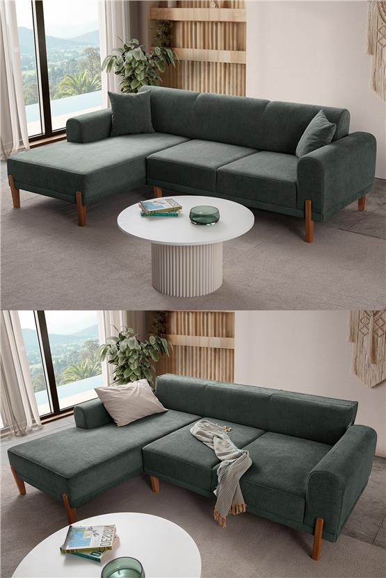 Eymense Mocha Plus Sırt Mekanizmalı Köşe Koltuk Yeşil Sol Köşe