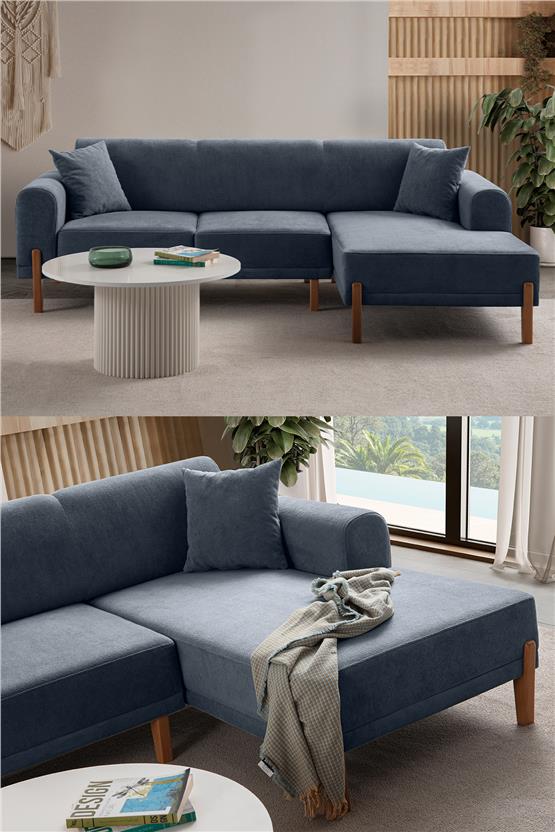 Eymense Mocha Plus Sırt Mekanizmalı Köşe Koltuk Mavi Sağ Köşe