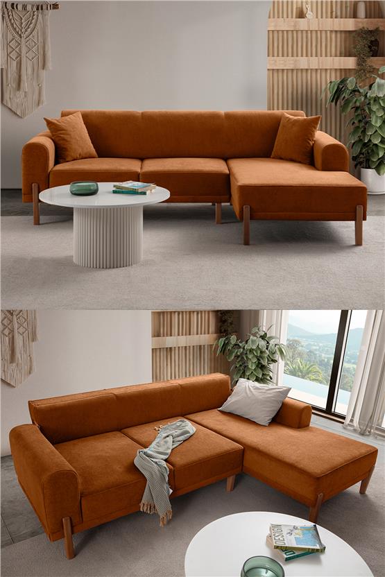 Eymense Mocha Plus Sırt Mekanizmalı Köşe Koltuk Turuncu Sağ Köşe