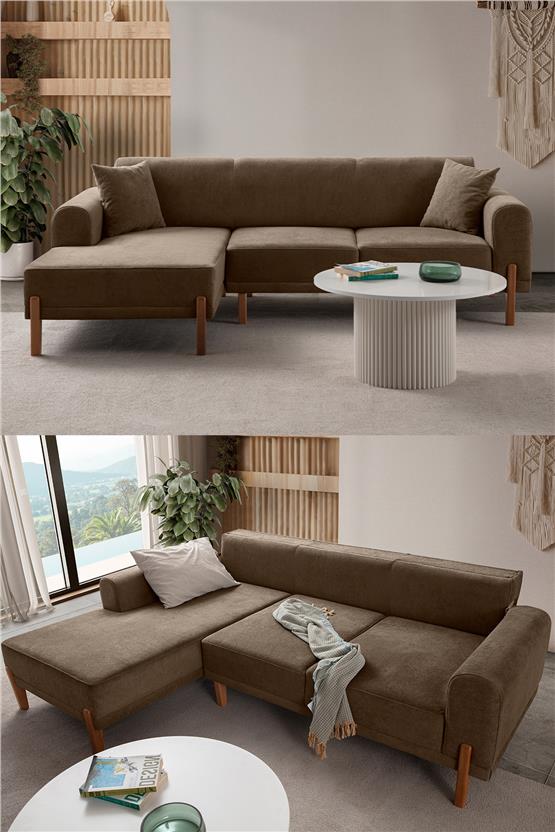 Eymense Mocha Plus Sırt Mekanizmalı Köşe Koltuk Kahverengi Sol Köşe