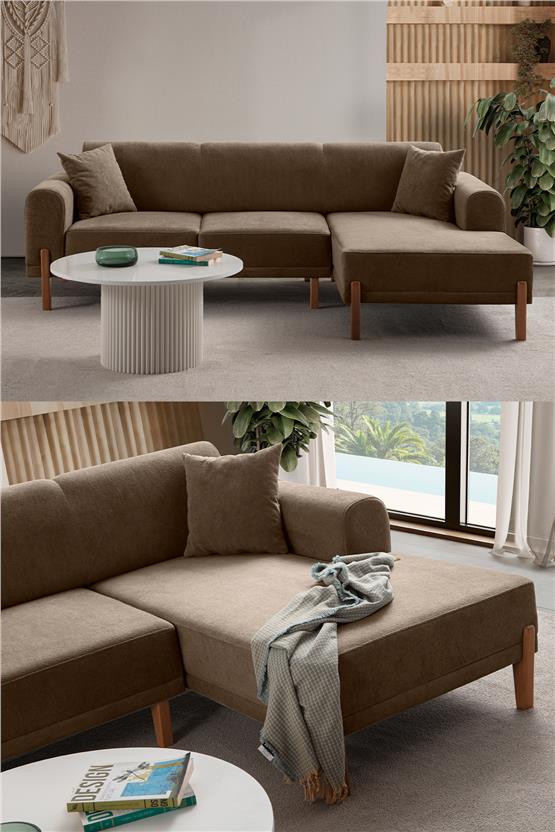 Eymense Mocha Plus Sırt Mekanizmalı Köşe Koltuk Kahverengi Sağ Köşe