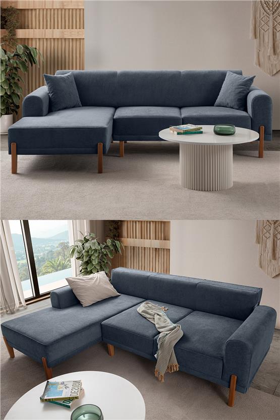 Eymense Mocha Plus Sırt Mekanizmalı Köşe Koltuk Mavi Sol Köşe