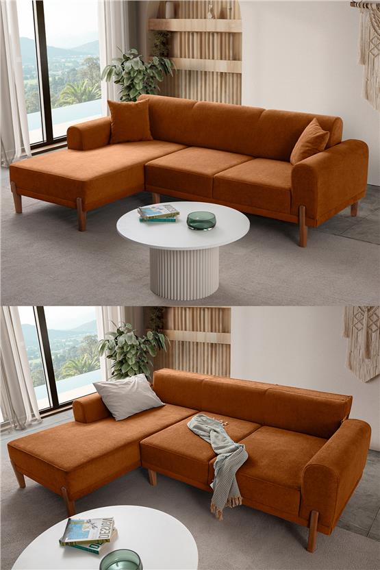 Eymense Mocha Plus Sırt Mekanizmalı Köşe Koltuk Turuncu Sol Köşe