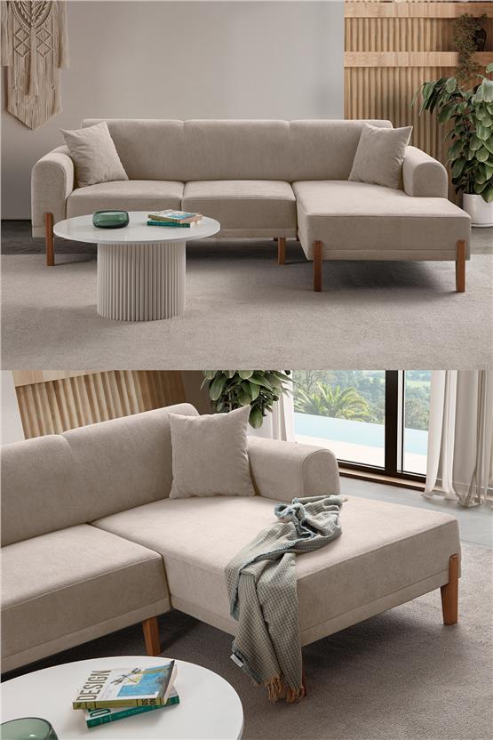 Eymense Mocha Plus Sırt Mekanizmalı Köşe Koltuk Sütlü Kahve Sağ Köşe