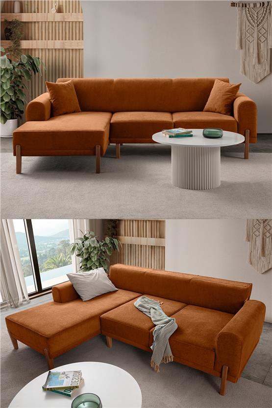 Eymense Mocha Plus Sırt Mekanizmalı Köşe Koltuk Turuncu Sol Köşe