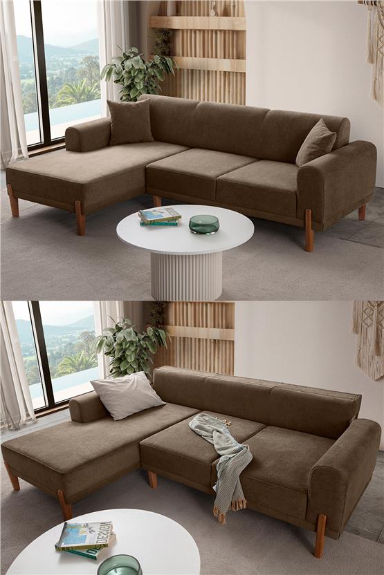 Eymense Mocha Plus Sırt Mekanizmalı Köşe Koltuk Kahverengi Sol Köşe