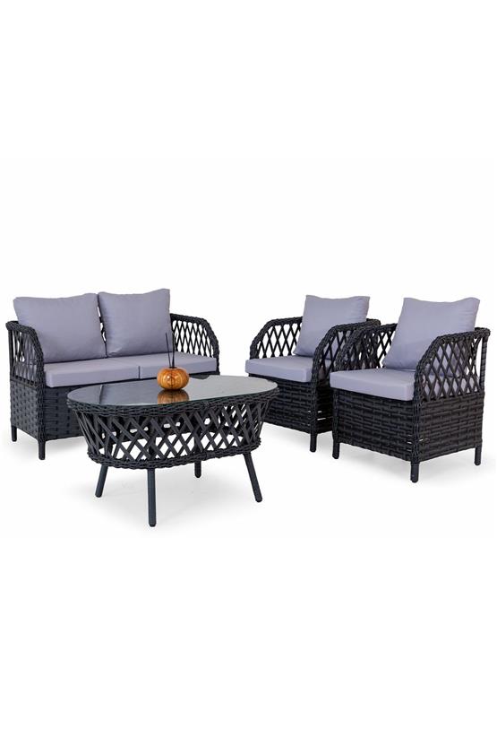 Eymense Motto Metal Bahçe Oturma Grubu 2+1+1+Sehpa Antrasit