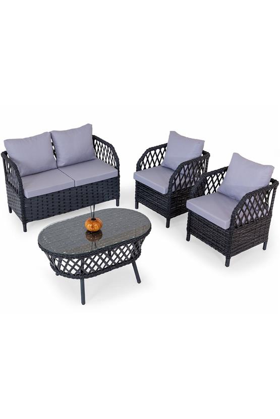 Eymense Motto Metal Bahçe Oturma Grubu 2+1+1+Sehpa Antrasit