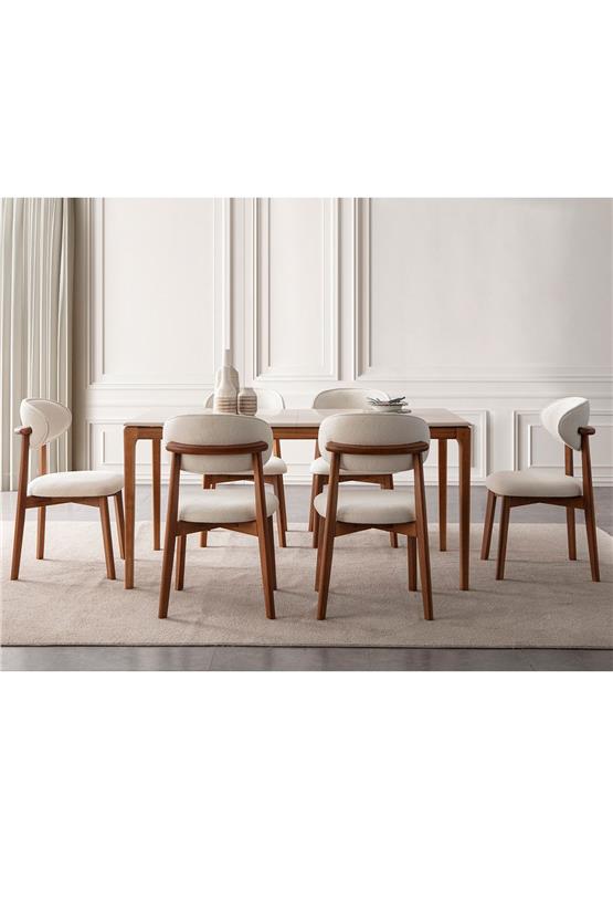 Eymense Nirvana Açılır Yemek Masa Takımı 6 Sandalyeli Krem