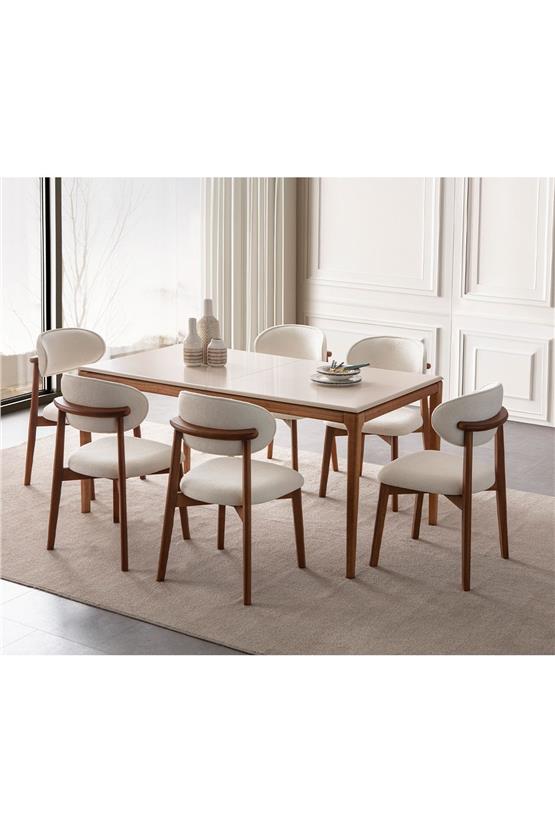 Eymense Nirvana Açılır Yemek Masa Takımı 6 Sandalyeli Krem