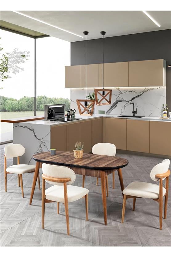 Eymense Oval 4 Sandalyeli Mutfak Masa Takımı